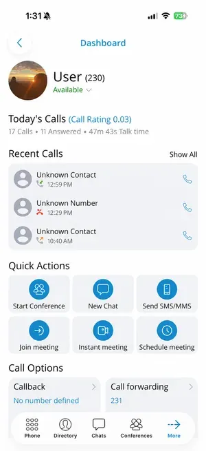 Meganet Voiceway Communicator app settings screen